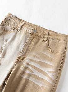 SHEIN Teen Boy Fashion Casual Vintage Cut Out Ripped Frayed And Design Sense Gradient Wash Aqua Gray Stretch Skinny Jeans, Cool Thanksgiving Soft Dailywear, Summer And Spring - Khaki - View 3