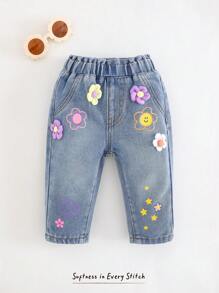 Cozy Pixies Spodnie chłopięce 3D Floral Elastic Waist Casual, uniwersalne i wygodne