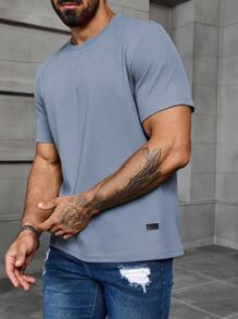 Manfinity Homme 大码男士夏季休闲纯色短袖T恤 - 霧霾藍 - 查看 5