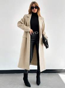 EURMUSE Women's Casual Solid Color Turndown Collar Double Breasted Coat, Autumn/Winter