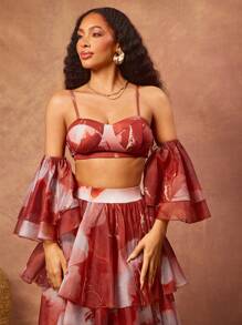 Vixey Crop Cami Top With Detachable Ruffle Sleeves, Summer, Vacation, Boho, Island Vacation - Multicolor - View 3