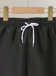 Tween Boy Solid Color Drawstring Waist Swim Trunks