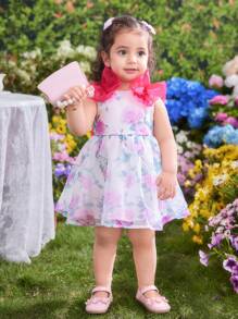 SHEIN Baby Girl Floral Print Cute Elegant Organza Summer Dress - Multicolor - View 2