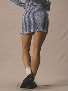 MUSERA Minifalda con volantes ajustada y smock, solo para verano, linda para vacaciones, estilo 90s y Y2K - Azul y blanco - Ver 4