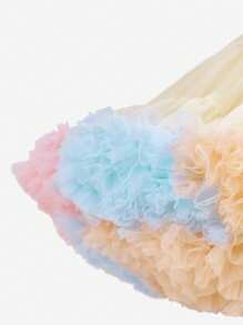 Sparklyn Tween Girls Casual Elegant Cute Tulle Bubble Skirt - Apricot - View 3