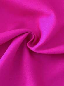 SHEIN Tween Girls Woven Solid Color Round Neck Gigot Sleeve Fitted Dress - Hot Pink - View 3