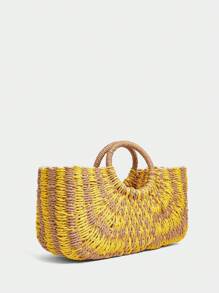 Maija 度假休闲拼色编织手提包