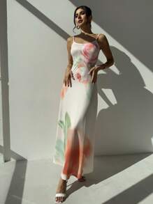 Firerie Elegant Romantic Delicate Charming Floral Vacation Print A-Line Dress With Open Back - Multicolor - View 6