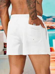 ZELFYO Men's Casual Vacation Drawstring Waist Beach Shorts,Hawaiian - White - View 2