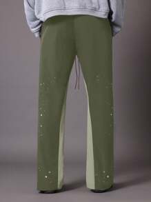 SUMWON Sporty Athletic Paint Splatter Track Pants Streetwear Flared Leg Training Workout Performance Bottoms Fall Winter Fashion Statement Piece - Army Green - View 5