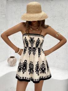 SHEIN VCAY Tuta a tubo vintage con stampa per donne taglie forti per vacanza, outfit estivi da donna
