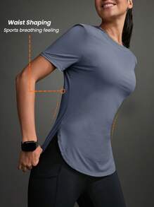 Powerista Plain Crew Neck Short Sleeve Simple Sporty T-Shirt, Casual Everyday Wear Gym Women Shirts