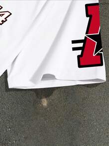 Manfinity EMRG Men's Letter Print Crew Neck Short Sleeve Casual T-Shirt And Drawstring Waist Shorts Set