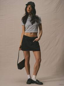 MUSERA Low Rise Denim Mini Skirt Spring Summer Cute Vacation 90's Y2k - Black - View 2