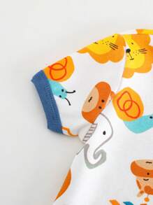 Cozy Pixies 男婴卡通动物印花柔软针织圆领长袖上衣和松紧腰长裤贴身 2 件套睡衣套装 - 藍色 - 查看 6