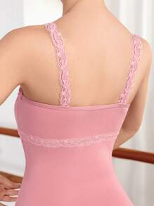 Dansine Women's Sleeveless Leotard Ballet Dancewear Tight Bodysuit Adult Gymnastics High Stretch Leotard With Solid Color, Lace Trim And Full Front Lining, Ballet Dancewear Tops For Spring/Summer - Coral Pink - View 6