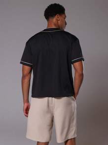Musero Button Up Contrast Stitch Number Baseball Jersey - Black - View 3