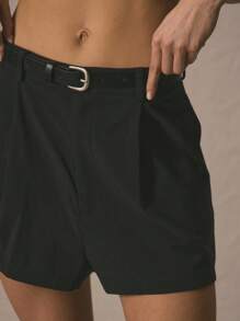 MUSERA Tailored Mid Rise Darted Belted Shorts Only Summer Cute Vacation - Blue - View 5