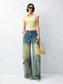 LYSMO 女式直筒宽松休闲牛仔裤，带口袋和缝线设计