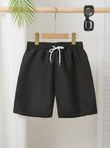 Tween Boy Solid Color Drawstring Waist Swim Trunks