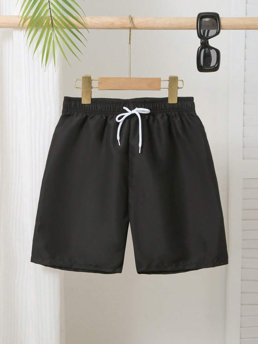 Tween Boy Solid Color Drawstring Waist Swim Trunks