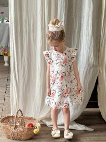 LMoss Kids LMoss Young Girl Ditsy Floral Fitted Round Neck Woven Dress