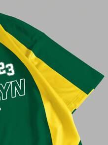 Manfinity Homme Men's Sporty Casual Colorblock Letter Pattern Short Sleeve T-Shirt, Summer Baseball Jersey Jersey Streetwear  Soccer Jersey