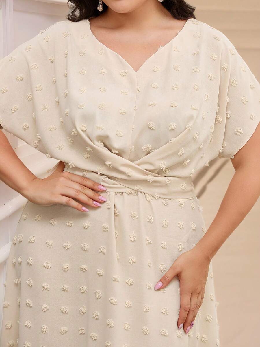 Modelyn Plus Size Short Sleeve Solid Color Minimalist Dress, Fashionable For Summer - Apricot - View 1