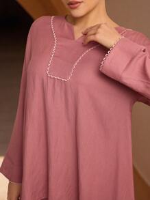 Graceveil Conjunto de 2 piezas: Top con cuello en V y volantes en el bajo, y pantalón largo de cintura elástica para mujer, para primavera/verano - Rosa - Ver 6