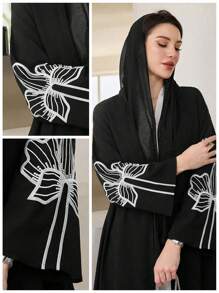 Al Najma Women's Floral Embroidered Elegant Arabic Style Long Sleeve Abaya Jacket