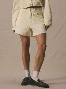 MUSERA Mid Rise Frayed Hem Denim Shorts Only Spring Summer Cute Vacation 90's Y2k - Yellow - View 1