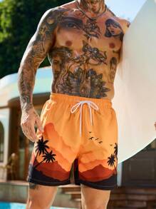 Surfspeed Men's Simple Fashionable Casual Beach Shorts, Everyday Wear - Orange - View 8