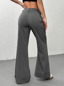 Flirla 2025 Spring/Summer Fashionable Retro Solid Stripe Women Casual Pants Fall Cloth For Women - Dark Grey - View 2