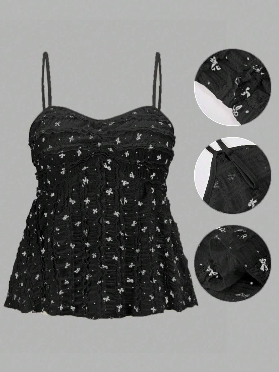 SHEIN Unity Plus Size Women Casual Random Bow Print Camisole Tank Top Graphic Tees Women Tops - Black - View 1