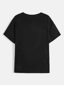 HARRY POTTER X SHEIN 大码休闲夏季字母印花短袖 T 恤 - 黑色 - 查看 2