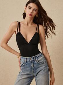 Poéselle 女士性感纯色深 V 领细肩带吊带背心（夏季）