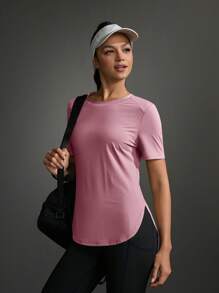 Powerista Koszulka damska z okrągłym dekoltem i krótkim rękawem, w jednolitym kolorze, do ćwiczeń, sportowa, na siłownię