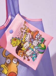 Nick 90s X SHEIN Cartoon Portrait Print 90s RPET Foldable Portable Shopping Bagm, With Small Pouch Attached, Can Be Hung On Bags, Gift