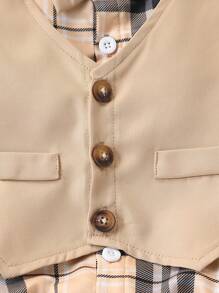 Souflis Souflis 4pcs Baby Boys Gentleman Bow Tie Shirt, Bib, Pants, Khaki Outfit Sets, Autumn/Winter - Multicolor - View 5