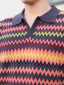 Manfinity Hypemode Men's Wave Striped Short Sleeve Casual Knit Top - Dark Green - View 4