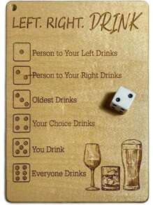 SHEIN 1 Set Left Right Drink Drinking Game, Fun Dice Plates And Dice Bags, Party Drinking Bar Dice Game, Adult Drinking Game Left Right Center, Funny Social And Interactive Board Game For Adults,Christmas - Brown - View 1