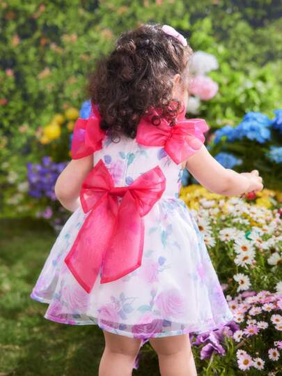 SHEIN Baby Girl Floral Print Cute Elegant Organza Summer Dress
