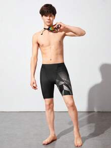 SHEIN 青少年男孩几何印花压缩中长泳裤，休闲运动装 - 灰色 - 查看 6