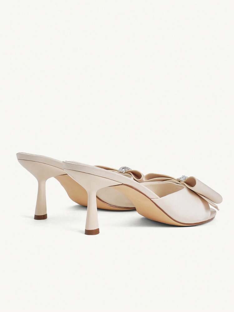 CUCCOO CHICEST Women's Elegant Peep Toe Crystal Bow Embellished Wedge High Heel Sandals, Sweet Romantic Faux Leather Ladies Slip On Shoes, Suitable For Summer Wedding, Party, Tea Date, Holiday