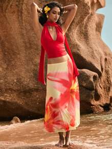 Poéselle Women's Backless Halter Neck Casual Top - Red - View 6