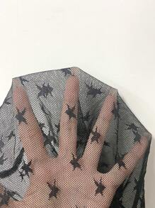 SHEIN LUNE سراويل بوهيمية بتصميم خماسي النجوم من الشبك الشفاف لحفلات الموسيقى مقاس كبير للنساء - الأسود - مشاهدة 6