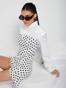 SHEIN X ELOISA & ORSON COSMINA Vestido mini elegante de mujer para fiestas y cócteles con lunares y dobladillo asimétrico, para primavera/verano