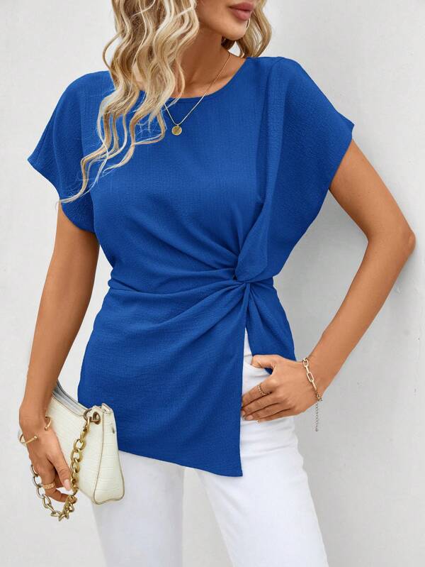 SHEIN Clasi Twist Texture Asymmetric Hem Women's Blouse
