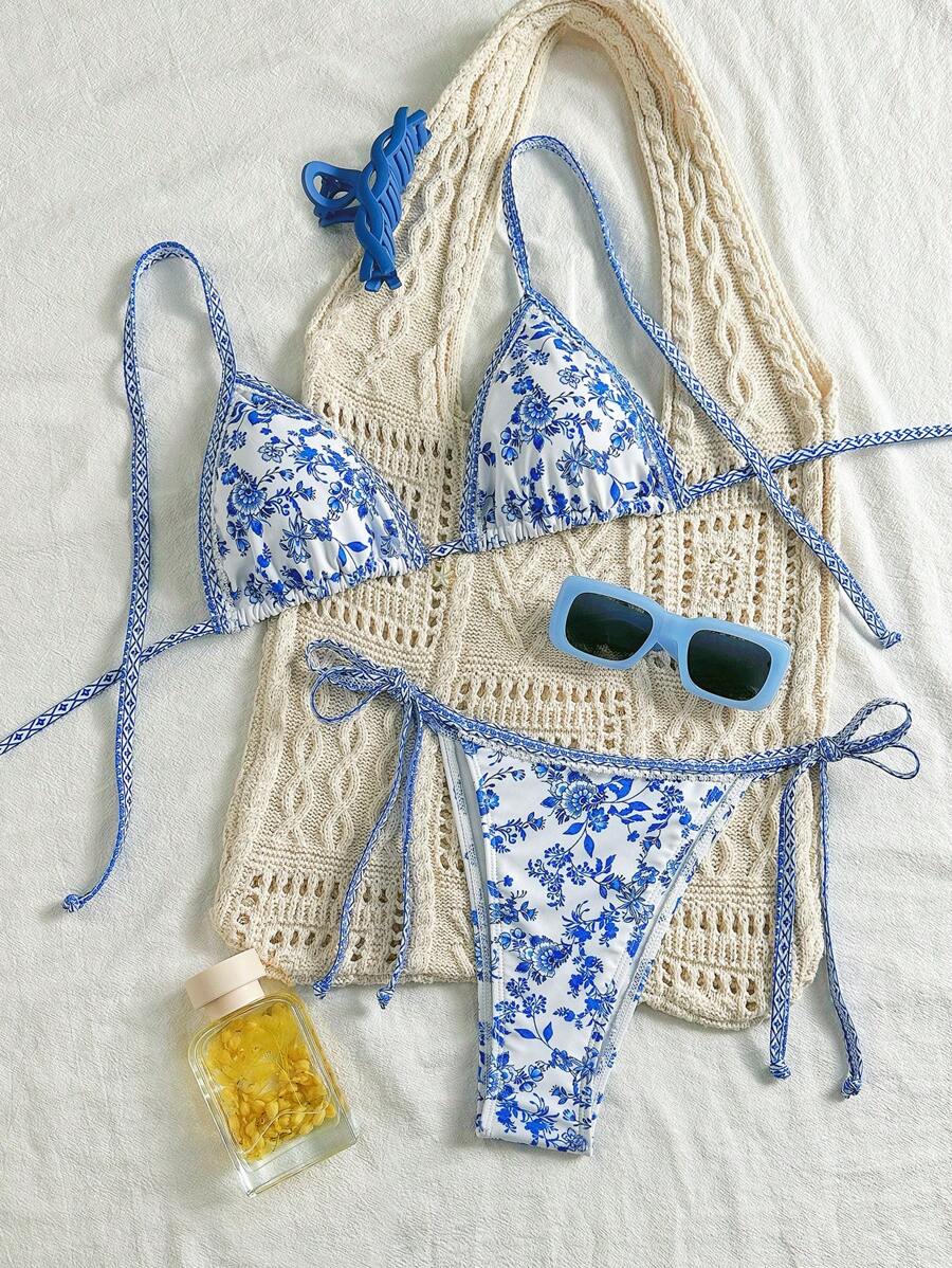 Swim Mod Women's Fresh Strawberry Print Halter Bikini Set For Summer Beach Vacation