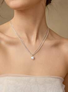 MOTF PREMIUM COLLAR CON COLGANTE DE CORAZÓN DE DOBLE CAPA - Plateado - Ver 9